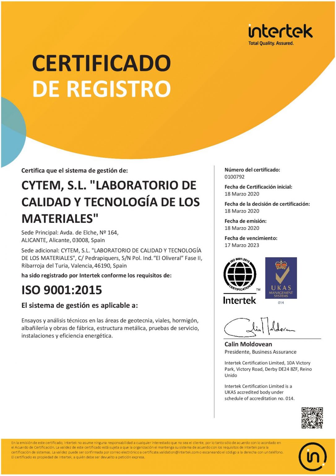 Certificación Iso 9001 2015 – Laboratorios Cytem